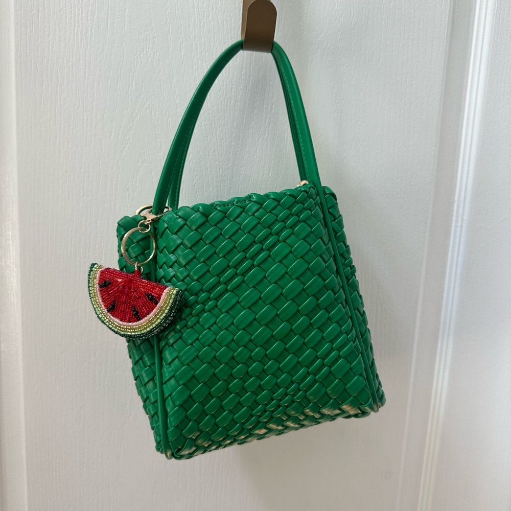 Anthropologie Green Woven Hollace Handbag with Watermelon Charm